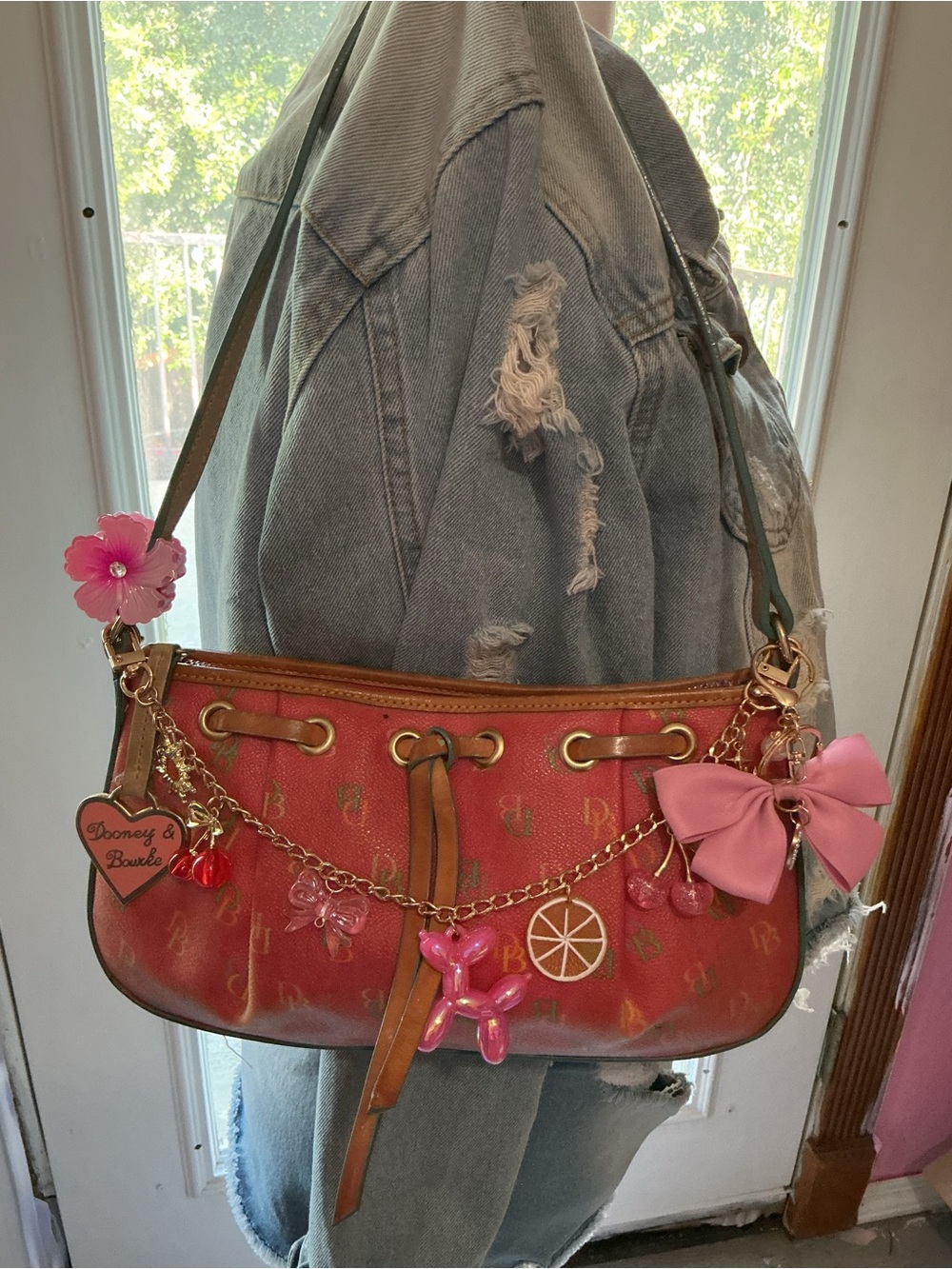 Dooney & Bourke Coral Pink Logo Charm Shoulder Bag